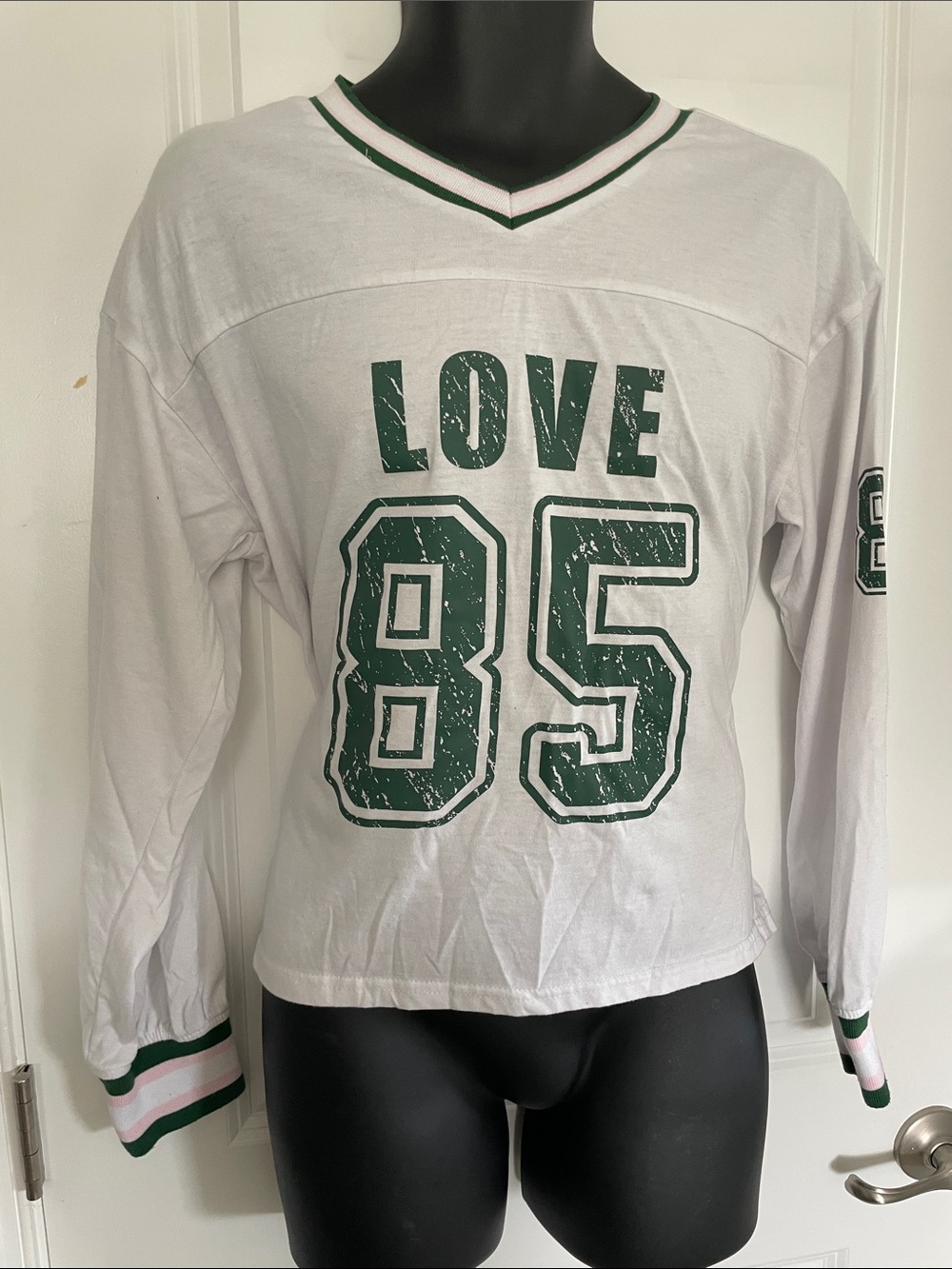 White & Green 'Love 85' Oversized Long Sleeve Tee - Jolie and Joy size small